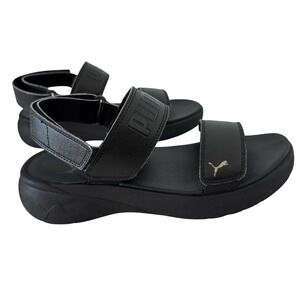 Puma Womens Black Platform Sandals Triple Strap Hook Loop Sporty 384432-01 EU 38
